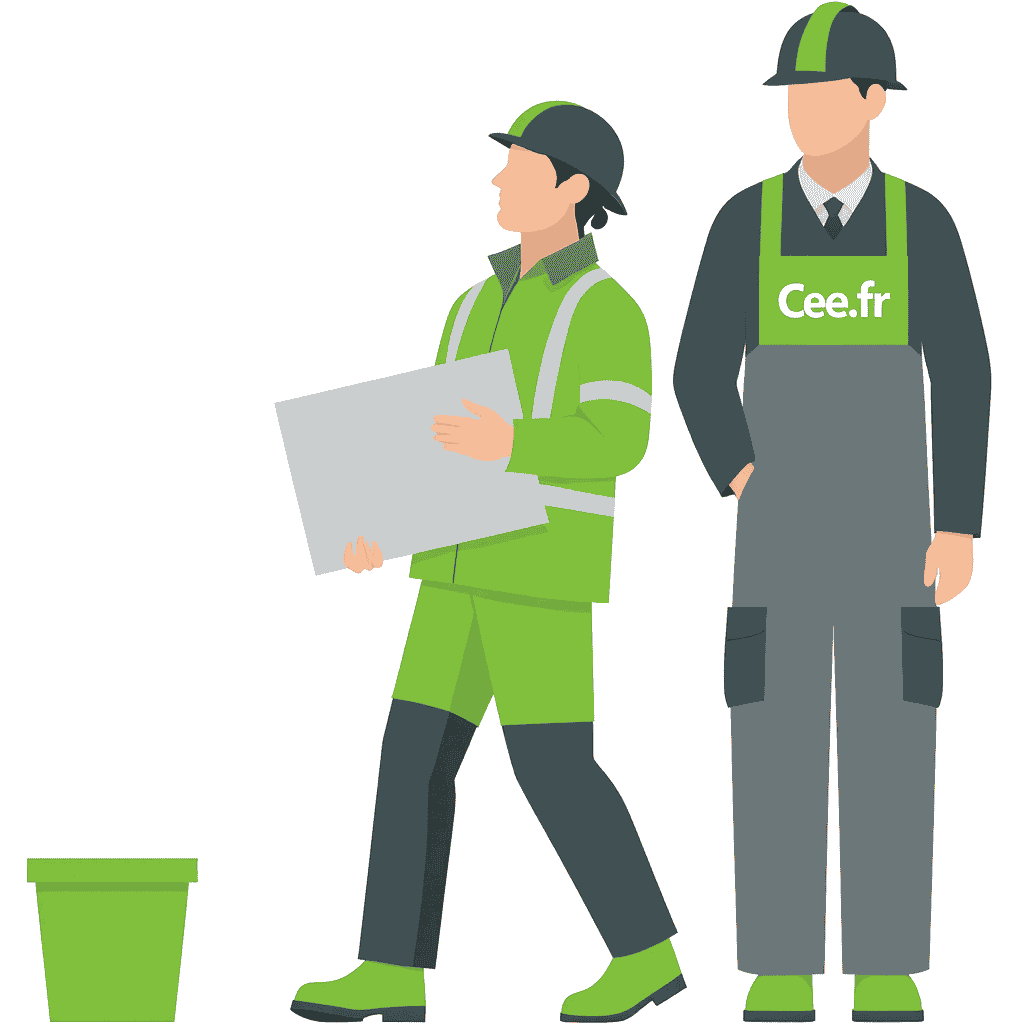 Travailleurs en uniforme et équipements de sécurité.